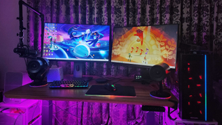 Nanoleaf Essentials Matter Lightstrip set-up on a desk.