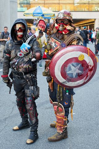 Joe Bokanoski (left) and Mike Labarge at New York Comic Con 2016 as postapocalyptic Red Skull and Captain America (DC Comics).