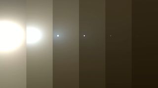 This series of simulated Mars rover Opportunity images shows how conditions have changed around the NASA rover as a huge dust storm has intensified (from left to right) throughout June 2018.