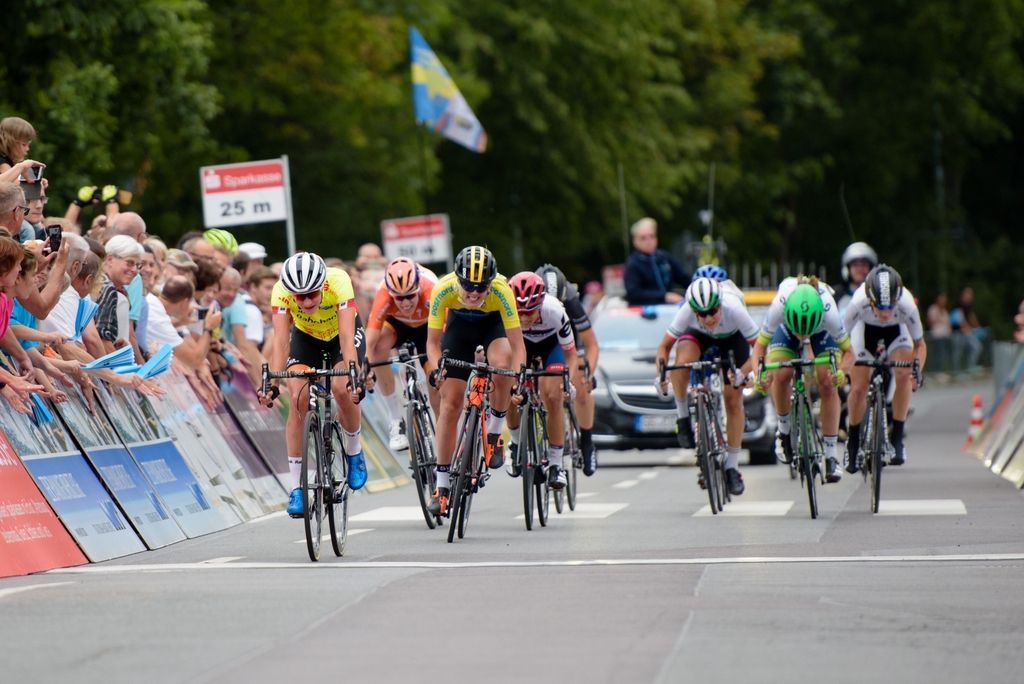 Marianne Vos (Rabo Liv) wins the sprint for second ahead of Emilia Fahlin (Sweden)