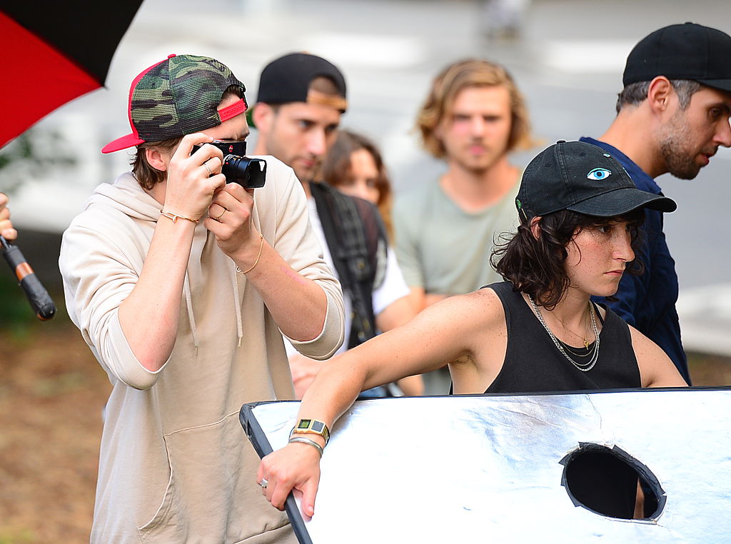 Brooklyn Beckham is seen photographing Chloe Moretz is seen on set of a photoshoot in brooklyn on June 29, 2016 in New York City.