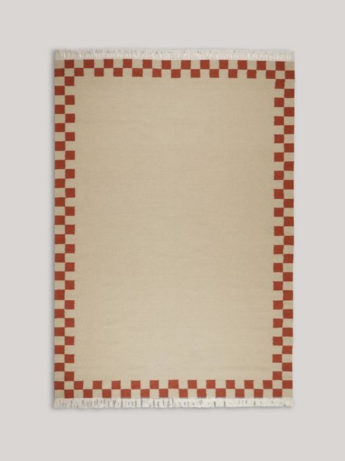 Traditional Kilim Flatweave Check Border Hand Woven Rug