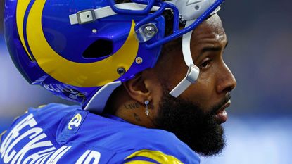 Odell Beckham Jr. of the Los Angeles Rams prepares to play the Arizona Cardinals in the NFC Wild Card Playoff game at SoFi Stadium on Jan. 17, 2022, in Inglewood, Calif.