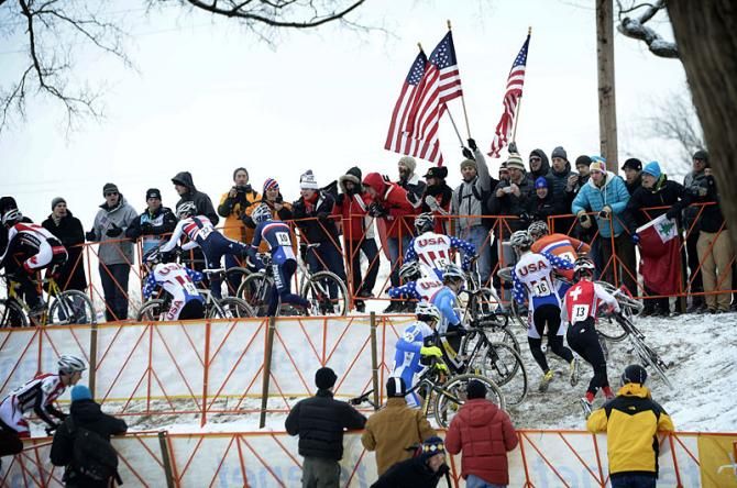 Several U23 American racers in front of a home crowd
