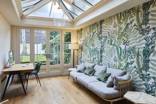 orangery used as a home office and living area with roof lantern