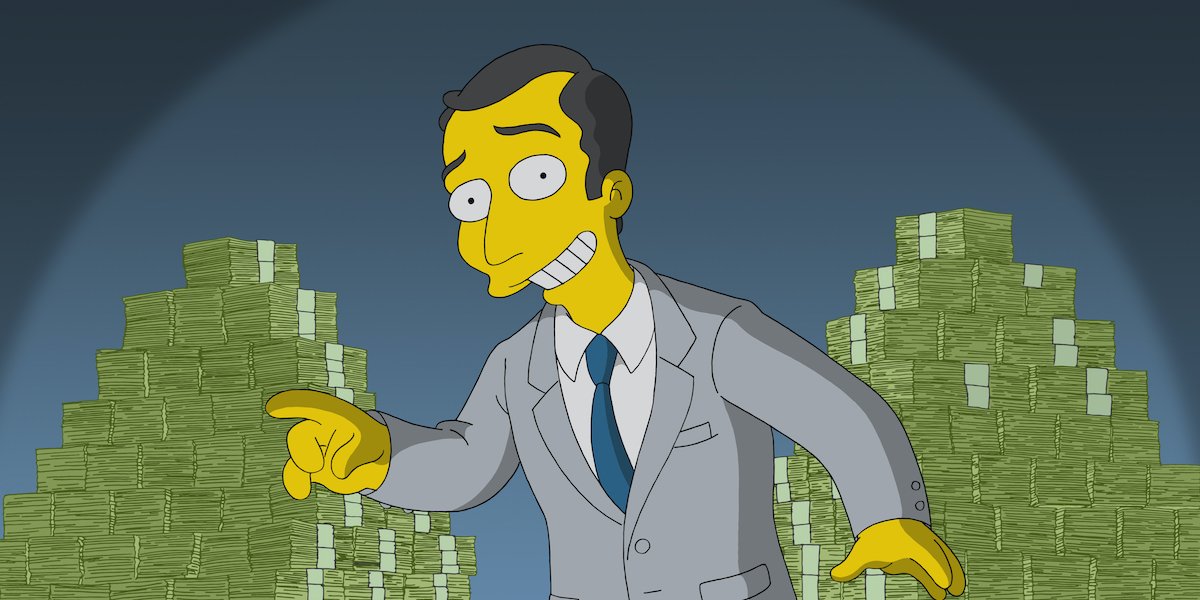 the simpsons salesman money stacks