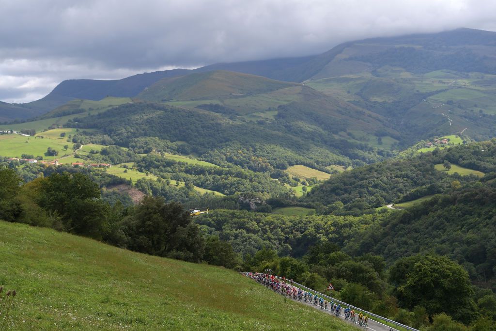 The peloton dwarfed by the Basque countryside on stage 13