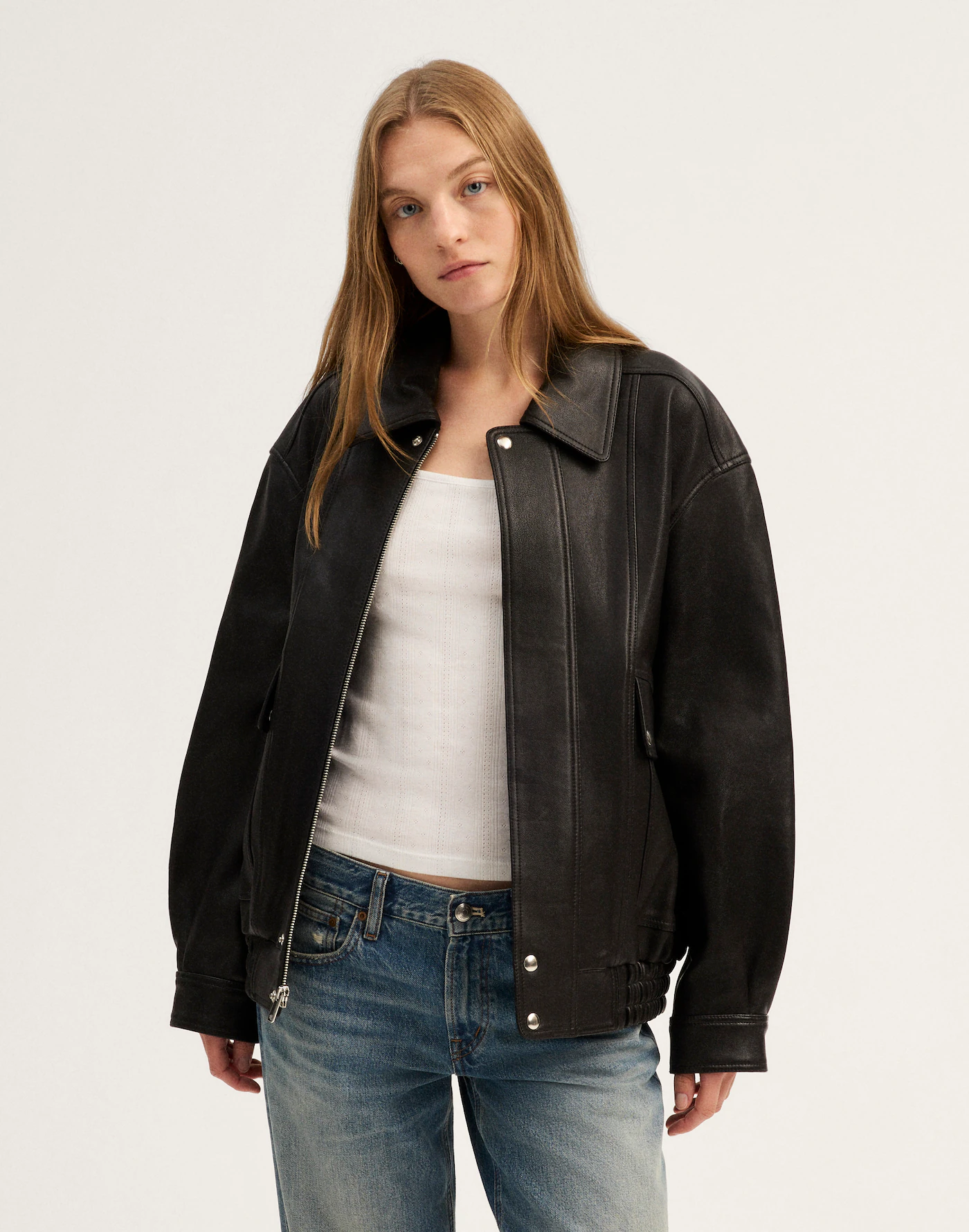 Utility Bomber Jacket in Leather