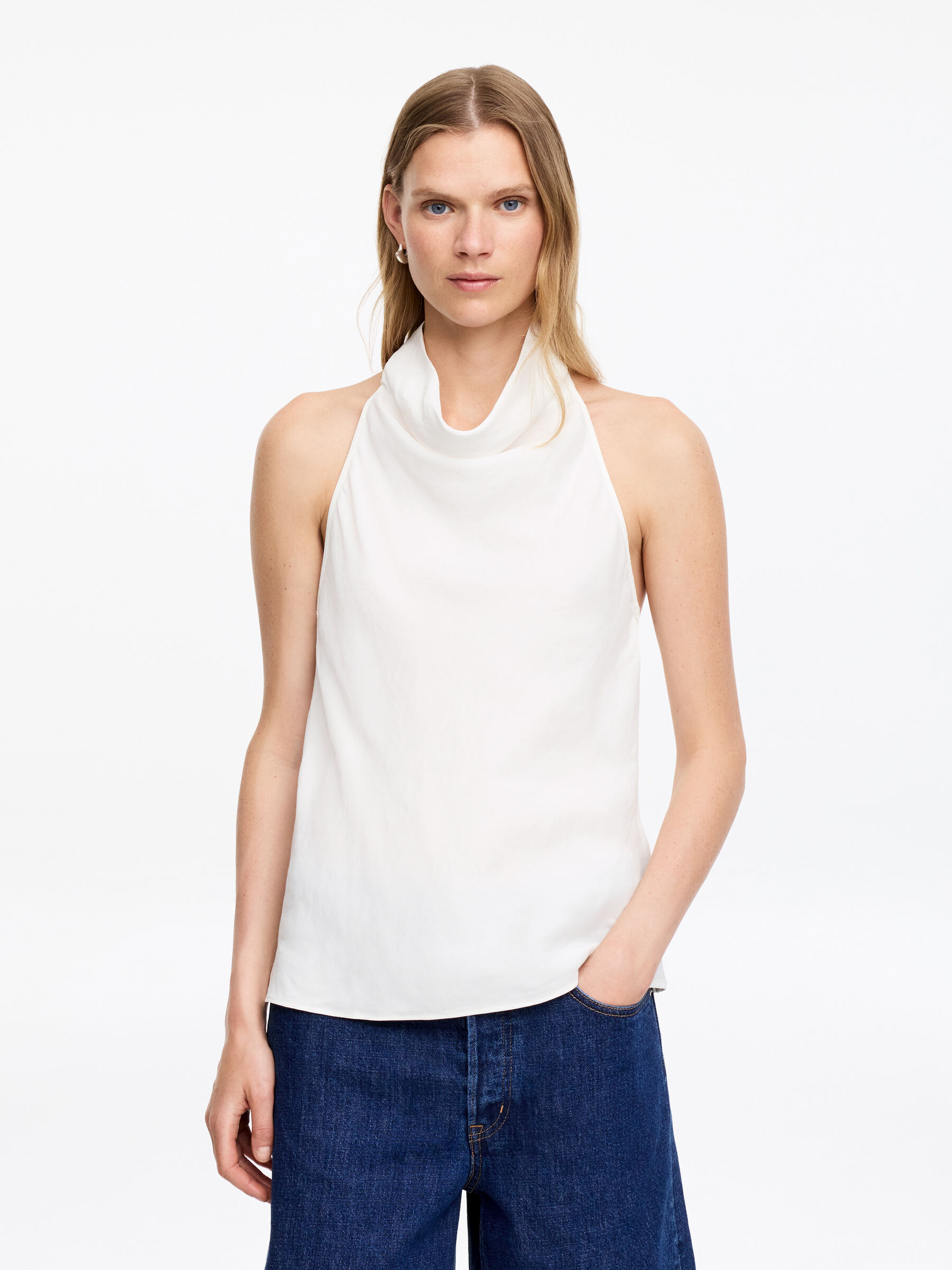 Linen Blend Halterneck Top &amp;ndash; White &amp;ndash; Women &amp;ndash; Arket Gb
