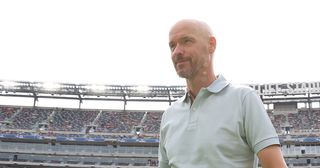 Manchester United manager Erik ten Hag arrives ahead of the pre-season friendly between Arsenal and Manchester United at MetLife Stadium on July 22, 2023 in East Rutherford, New Jersey.