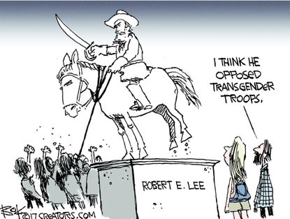Political cartoon U.S. Robert E. Lee monument removal transgender troops