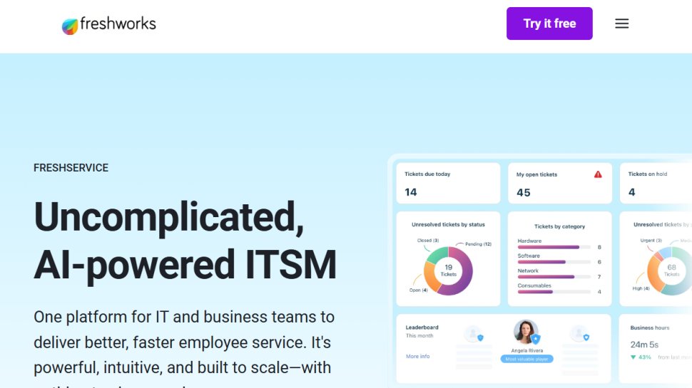 Freshservice website screenshot (October 2025).
