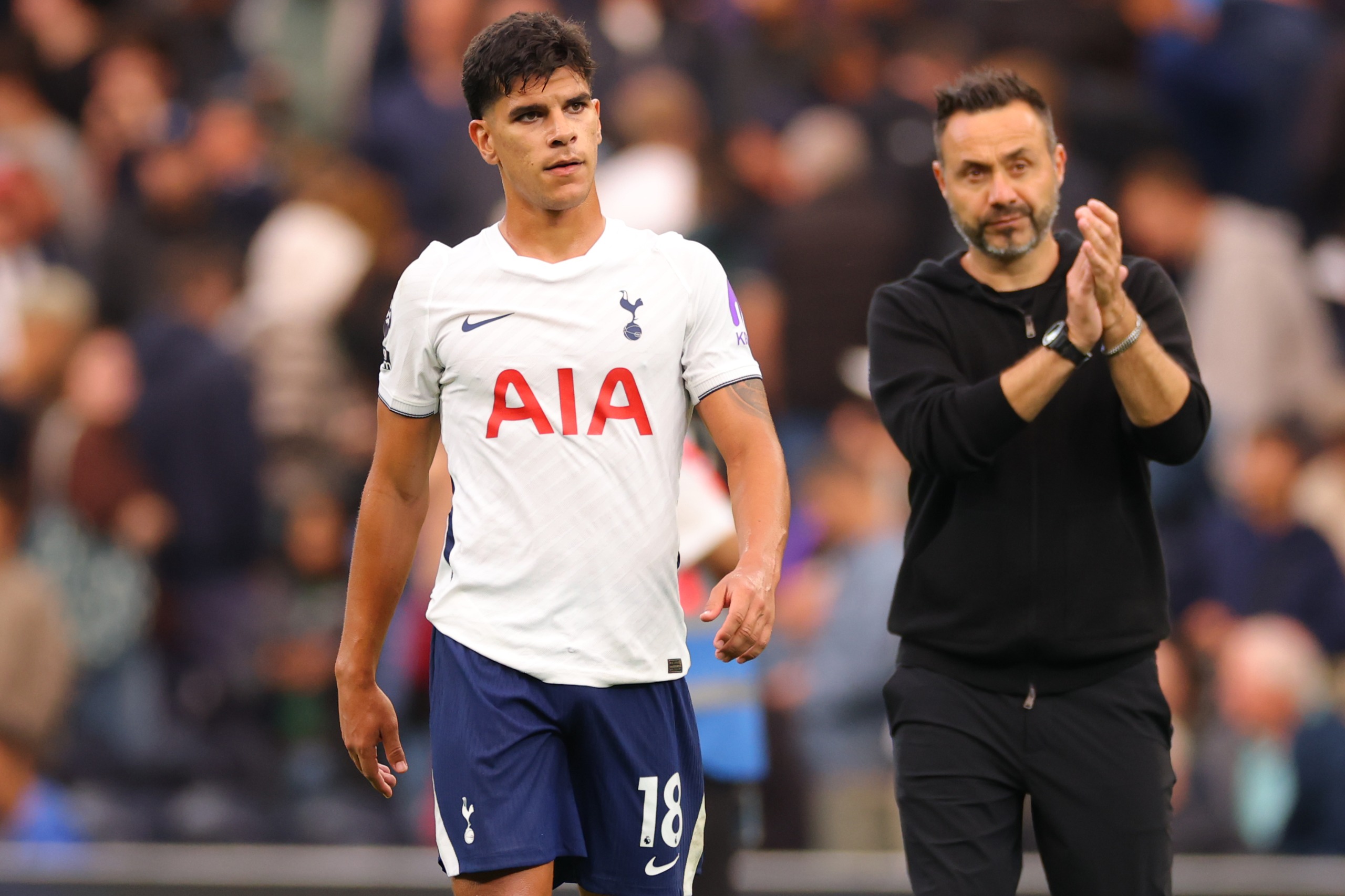 Mateus Fernandes of Tottenham Hotspur after the 0-2 loss during the Premier League 2026/27 match between Tottenham Hotspur and Newcastle United at Tottenham Hotspur Stadium on August 29, 2026 in London, England. 