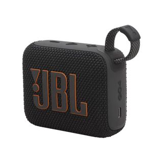 Black JBL Go 4 speaker on a white background 