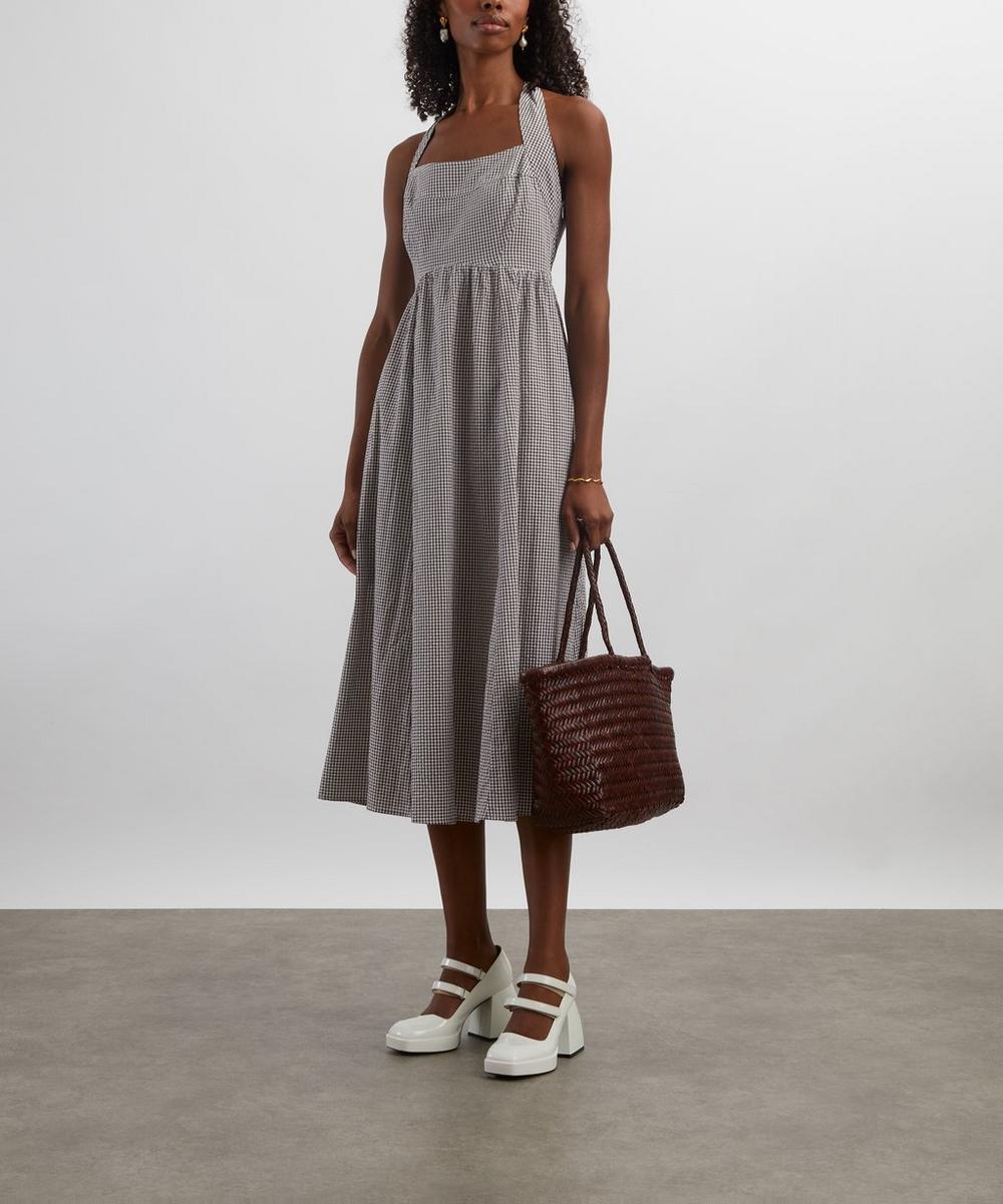 Chocolate Gingham Fleur Midi Dress