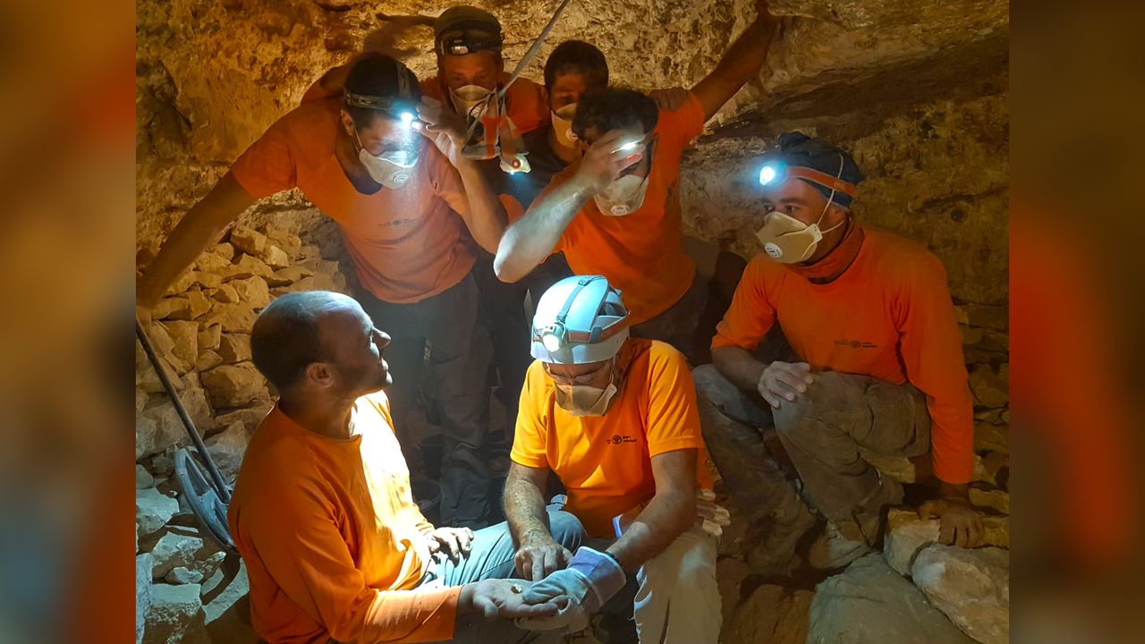 Here, the moment the researchers discovered the biblical scroll inside the cave in the Judean Desert.