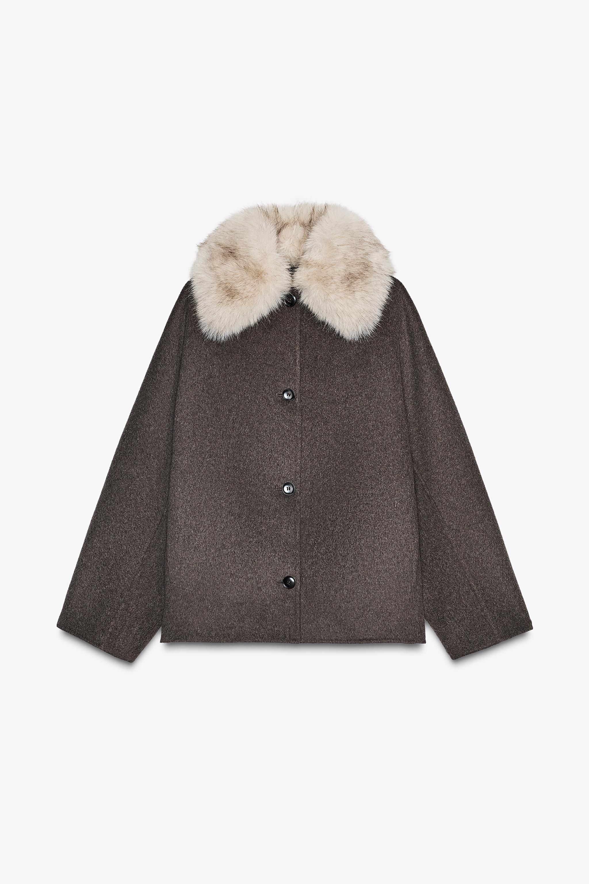 Coat With Faux Fur Collar Zw Collection