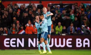 Josh Magennis, centre, punished two mistakes in the Holland defence to put Northern Ireland ahead