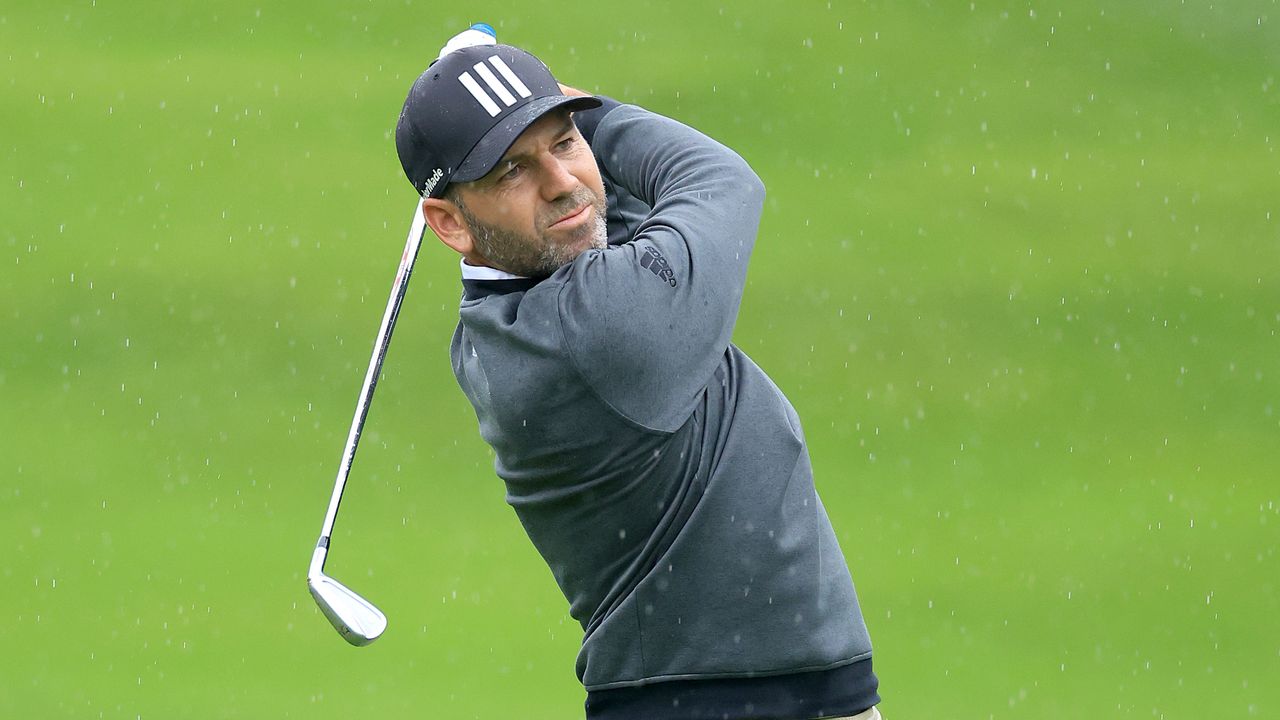 Sergio Garcia plays a shot during the opening round of the 2022 BMW PGA Championship