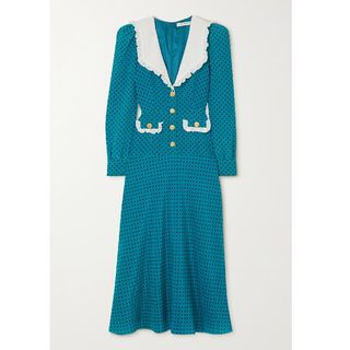 Alessandra Rich Chiffon-trimmed button-embellished polka-dot silk midi dress