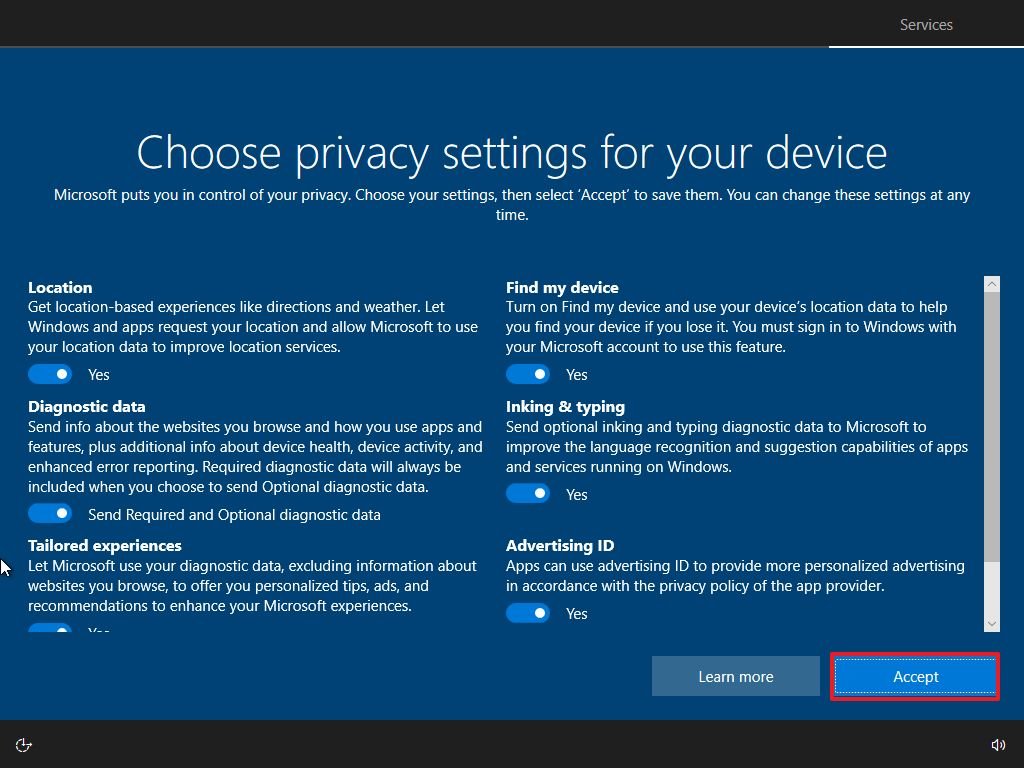 Windows 10 November 2022 Update Privacy OOBE