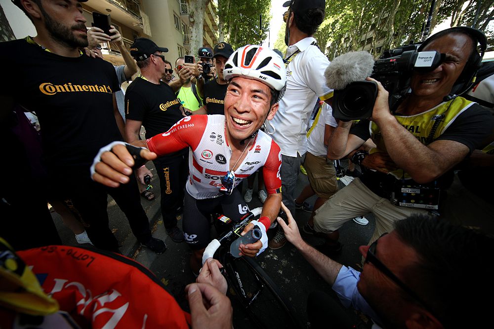 Caleb Ewan (Lotto Soudal) celebrates stage 11 victory at the Tour de France