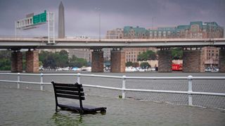 A storm caused extreme flooding in parts of Washington, D.C., including in East Potomac Park where you could dangle your feet in the water while sitting on a park bench, on July 8, 2019. 