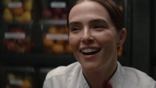 Zoey Deutch laughing in Voicemails for Isabelle's trailer.