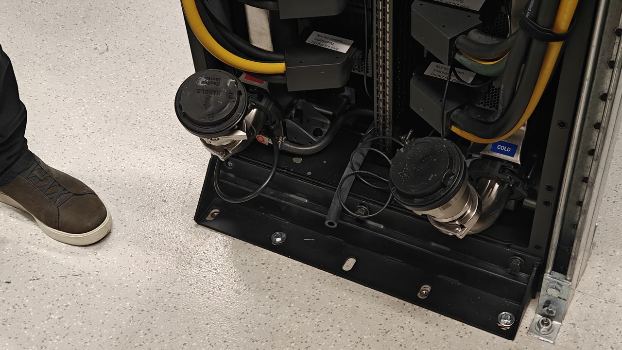 A shot of the cooling infrastructure beneath an NVL72 Vera Rubin tray.