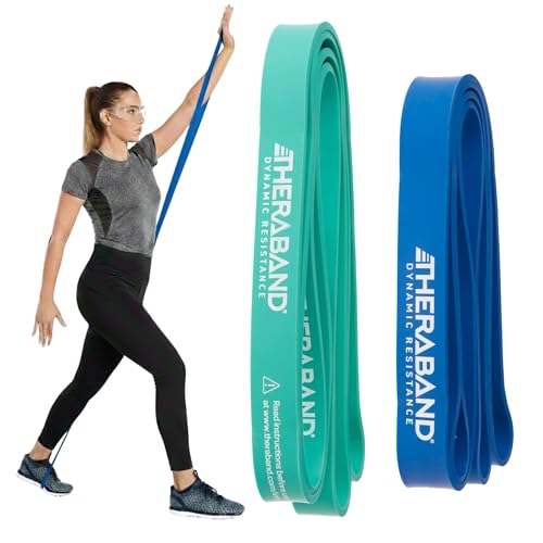 Theraband High Resistance Band Set of 2, Medium and Heavy Elastic Super Bands for Full Body Workouts, Physical Therapy, Strength Training, Durable 41&amp;rdquo; Loop Exercise Bands, 25-35 Lbs Resistance