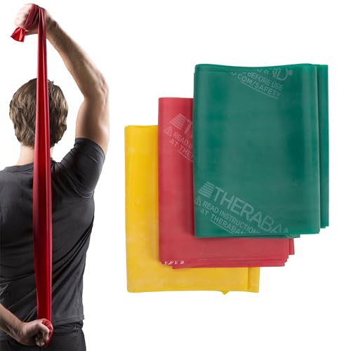 Amazon.com: Theraband Resistance Band Set, Professional Elastic Bands for Upper &amp;amp; Lower Body, Core Exercise, Physical Therapy, Lower Pilates, At-Home Workouts, &amp;amp; Rehab, 5 Foot, Yellow, Red &amp;amp; Green, Beginner : Sports &amp;amp; Outdoors