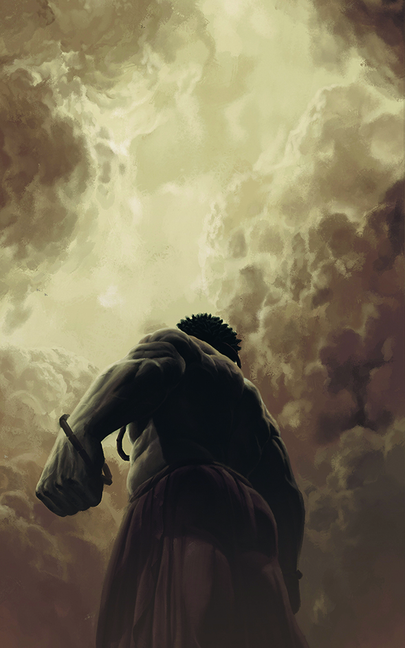 African comics; a man looks up at the sky