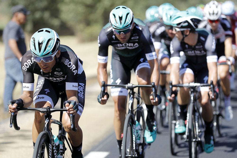 Bora-Hansgrohe on the front during stage 2 at the Vuelta