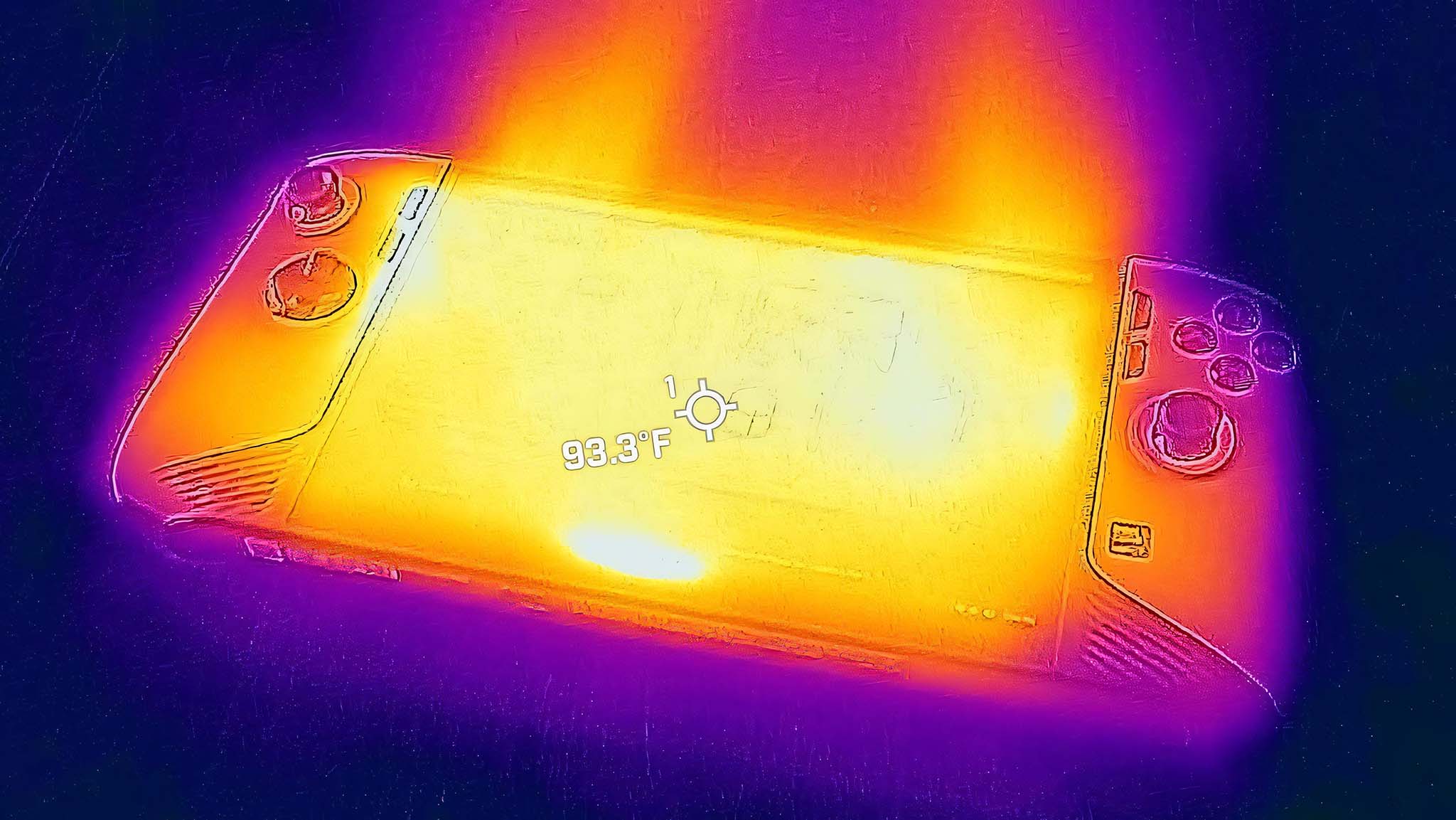 Thermal camera image of MSI Claw 8 AI+'s front side. 