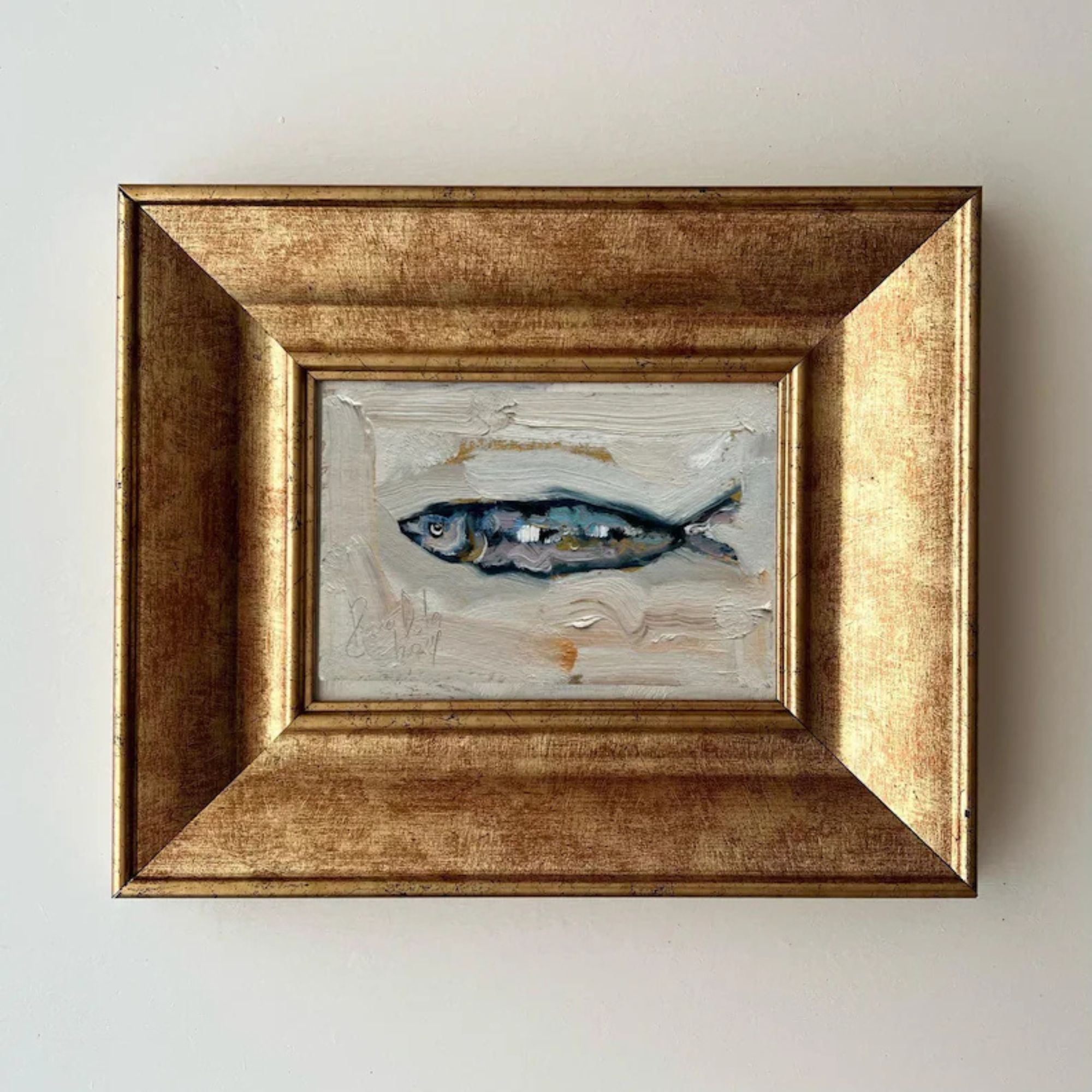 Sardine Painting Sardine Original Art Impasto Painting Semi Abstract Framed Sardine Artwork by DiyaSanat