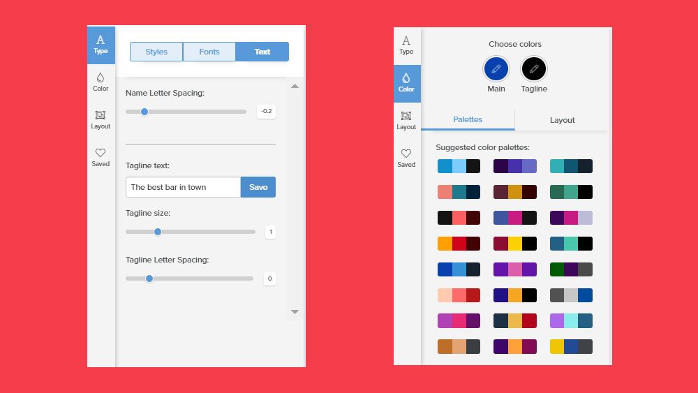 The Tailor Brands logo maker customisation interfaces