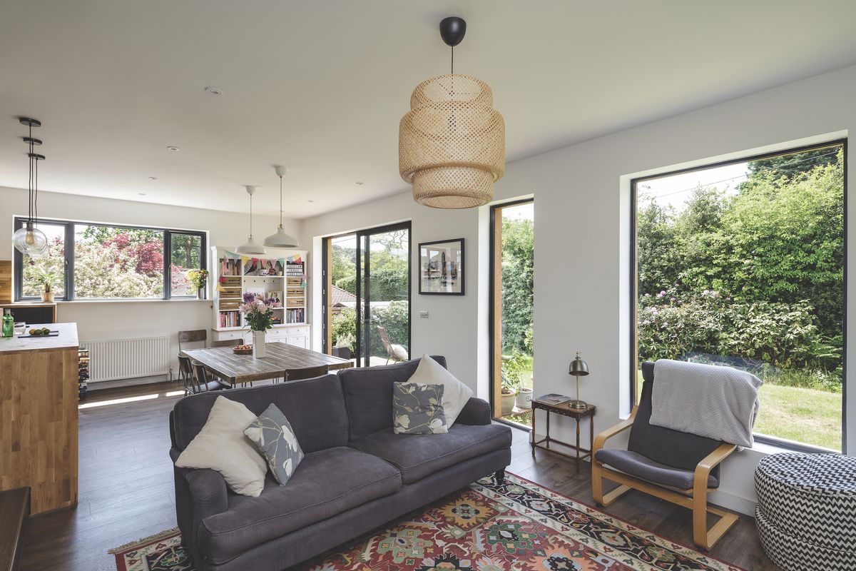 The lounge and dining areas were lowered to have better access to the garden and to zone the open-plan space.