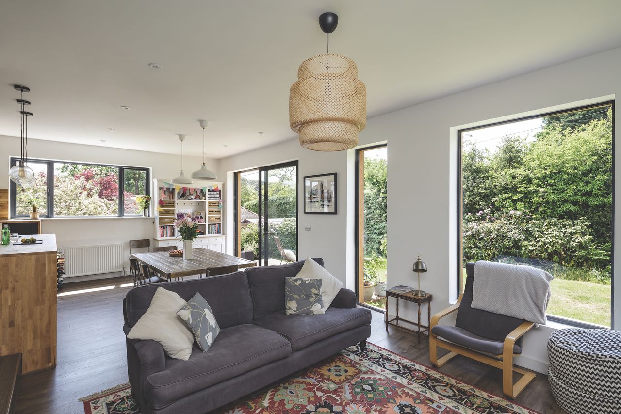 The lounge and dining areas were lowered to have better access to the garden and to zone the open-plan space.