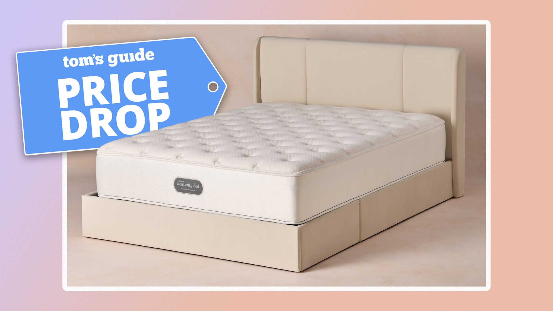 The Westin Heavenly Bed mattress on a bed frame in a room, a Tom&#039;s Guide Price Drop deals badge in the top left