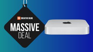 The M2 Mac mini next to text that spells 'massive deal'. 