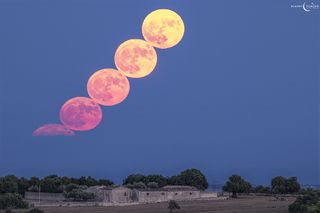 Four images of the full moon rise