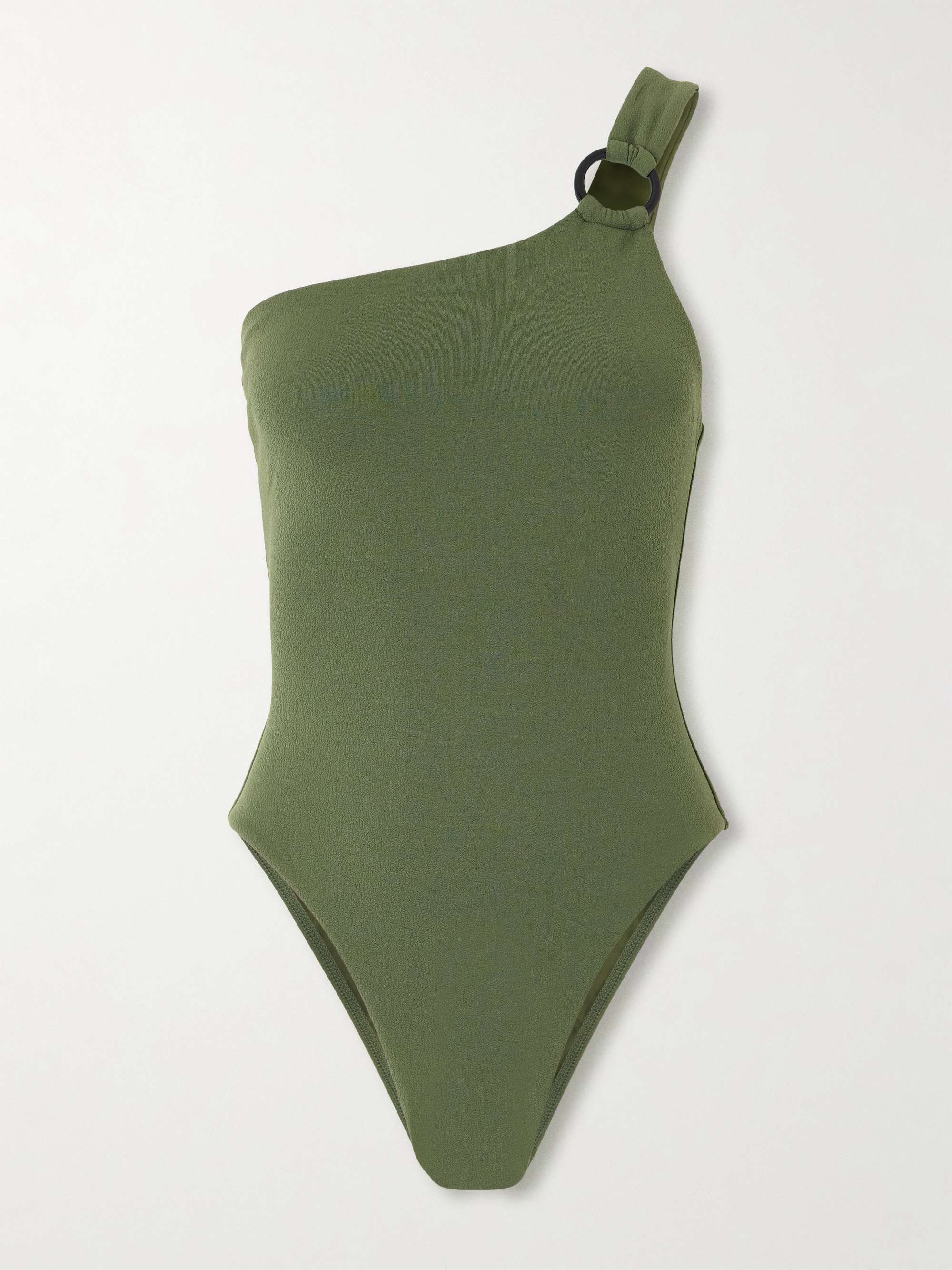 Ring One-Shoulder Embellished Recycled-Crepe Swimsuit