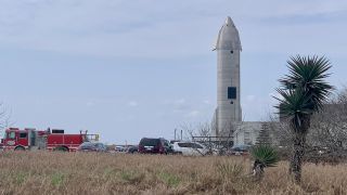 SpaceX's Starship SN11 rocket prototype is moved to its test stand at the company's facility near Boca Chica Village in South Texas on March 8, 2021.