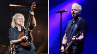 Left - Brian May of Queen performs at Chase Center on November 08, 2023 in San Francisco, California;Right - Dexter Holland of The Offspring performs live on stage during day on of Lollapalooza Brazil at Autodromo de Interlagos on March 22, 2024 in Sao Paulo, Brazil