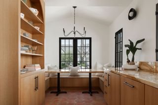 a kitchen with a dining nook