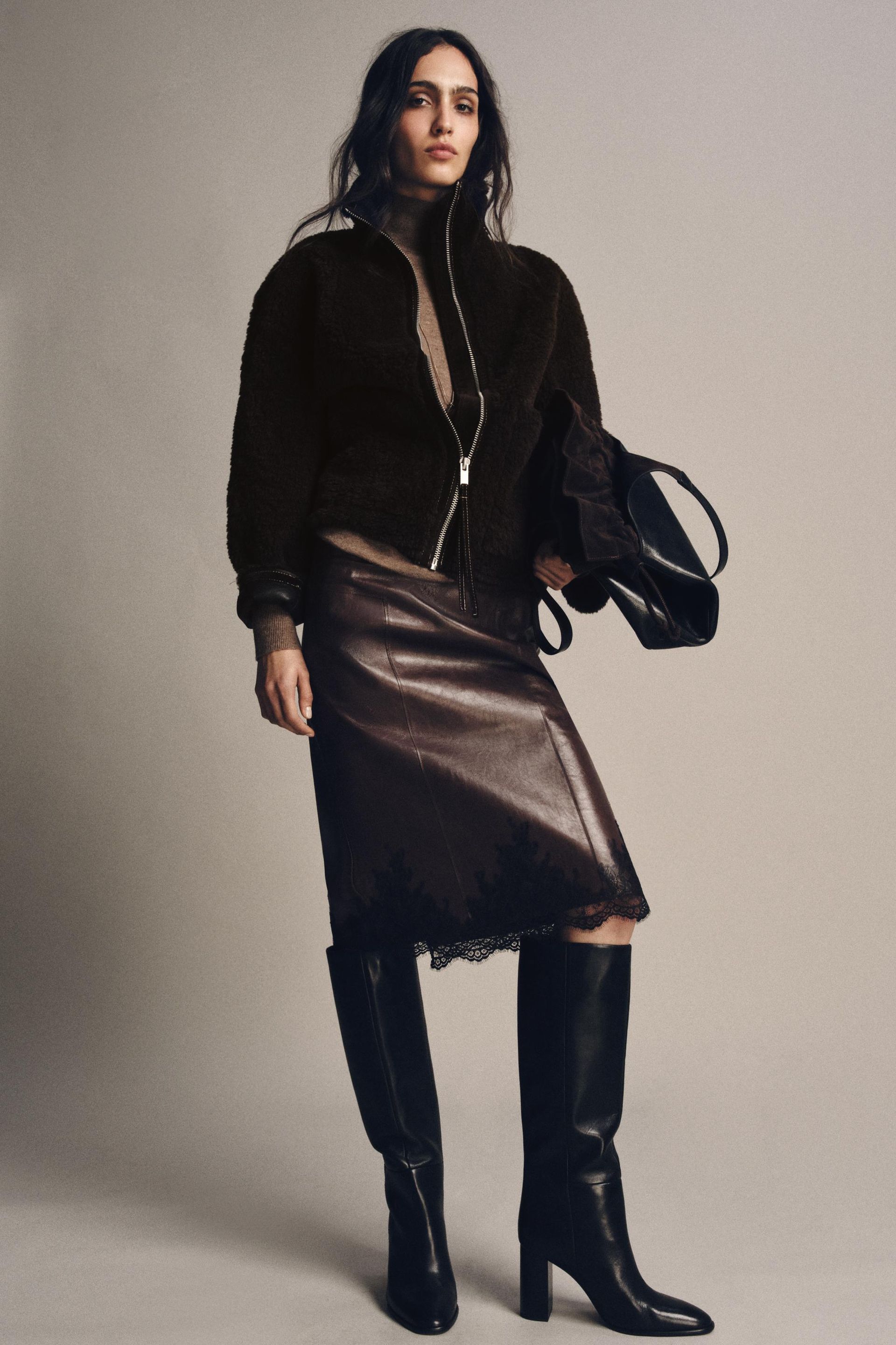 Leather High-Heel Knee-High Boots