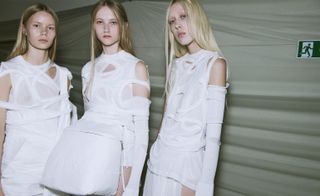 Models of Rick Owens SS/18 fashion show, showcasing white color dress