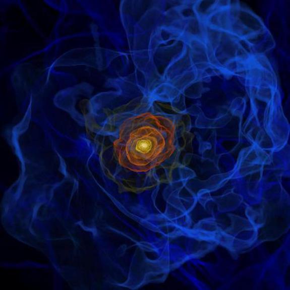 A simulation of how the first stars were formed.