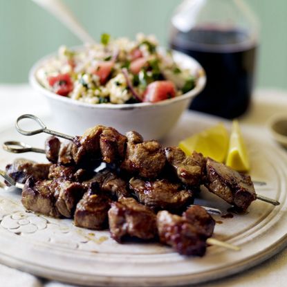 Marinated Lamb Skewers with Giant Couscous Salad recipe-recipe ideas-new recipes-woman and home