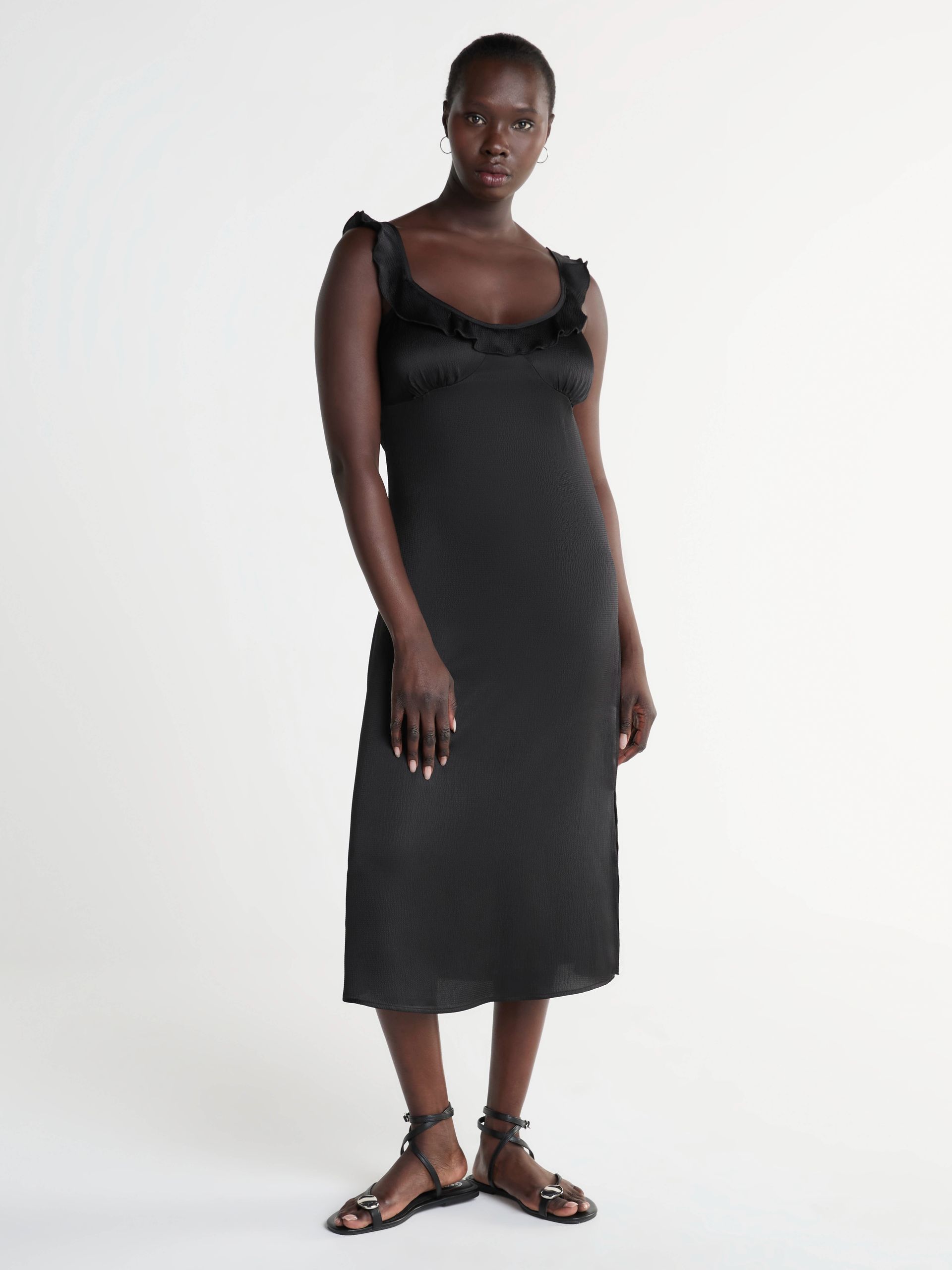 Scoop, Scoop Women’s Satin Midi Dress With Ruffle Neckline, Sizes Xs-Xxl